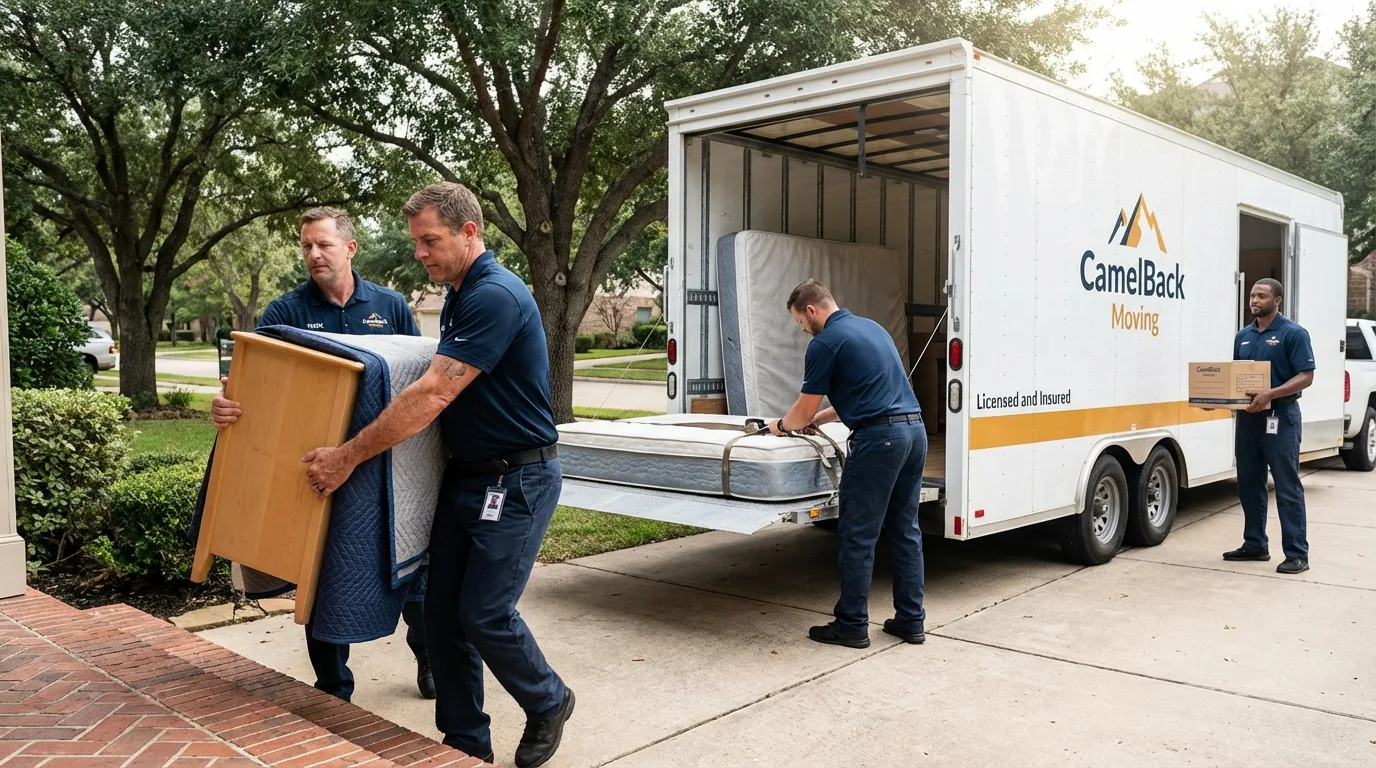 Crew loading residential truck for cross-state move from Marion, WI